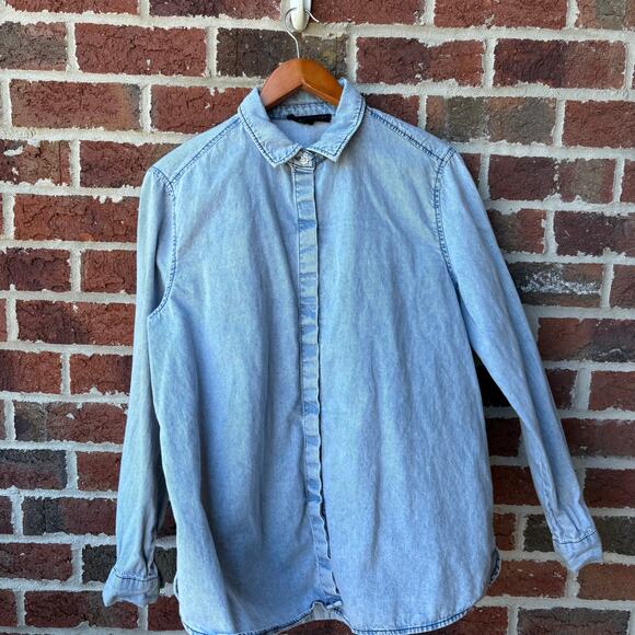 Jane + Delancey Chambray Denim Button Down Shirt Size Large - Picture 1 of 6